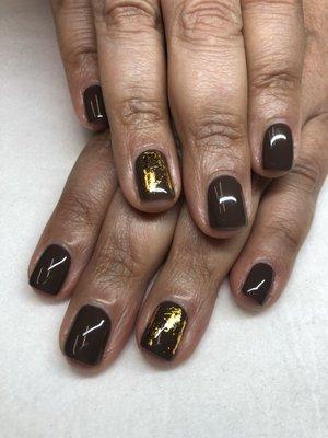 Gel manicure with foil nail art