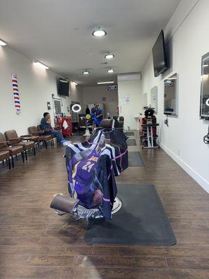 Clean and organized barber shop.