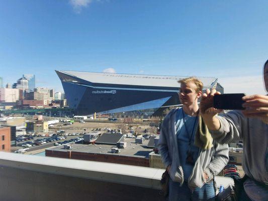 Reflection of U.S. Bank Stadium after doing the windows for The Dan Patrick Show!