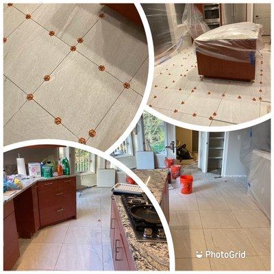 Kitchen floor done with tile.