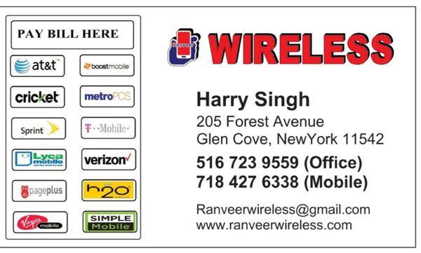 Ranveer wireless Inc 
205 forest Ave
Glen Cove NY 11542
516-723-9559