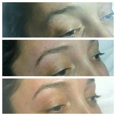 Brow Client: 
-Before Shaping (top)
-After Shaping (middle)
-Finished with Arch Addicts brow pencil (bottom)