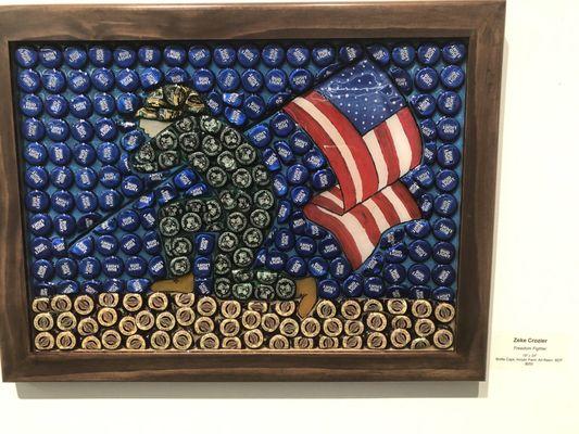 Army Soldier made completely out of bottle caps.