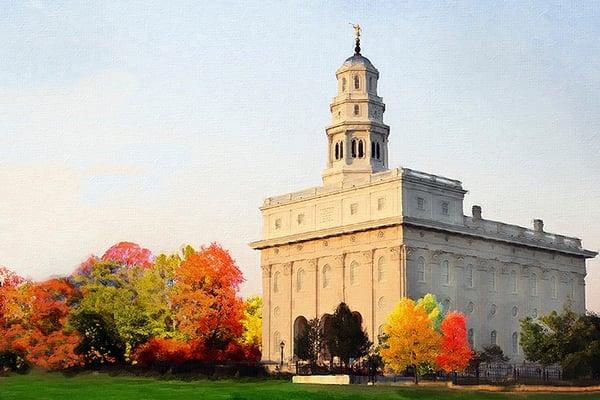 Nauvoo Autumn Leaves by Oliver Johnson.  Beautiful LDS Temple Art and Nauvoo Temple Art