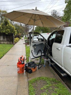 Mobile service on a rainy day.