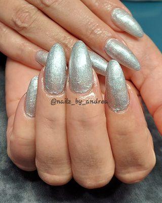 Beautiful Silver Acrylic Manicure