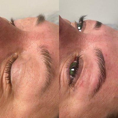 Brow tint, lamination, and lash extensions