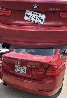 We even deal with minor dents and scratches, if your trunk doesn't close due to a accident we can fix that also. Before and after picture.