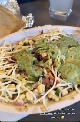 Chicken burrito bowl with guac