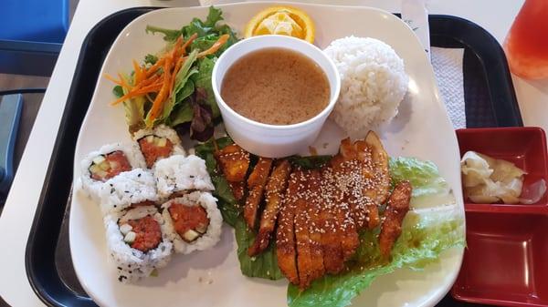 Chicken cutlet and soicy tuna roll 2 bento combo