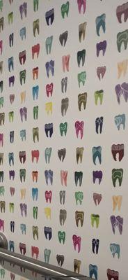 And how could you not feel warm and fuzzy about this adorable tooth wallpaper in the restroom. The aesthetics