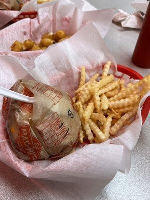 Bacon Maid-Rite basket and basket of cheese curds