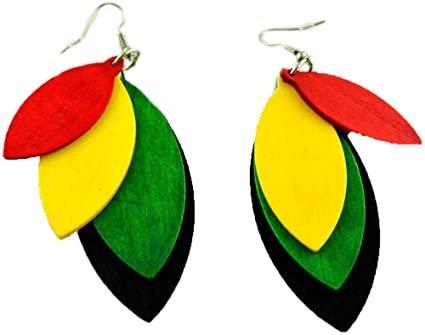 Rasta Dangling Hoop Wooden Earrings
3.75" inch