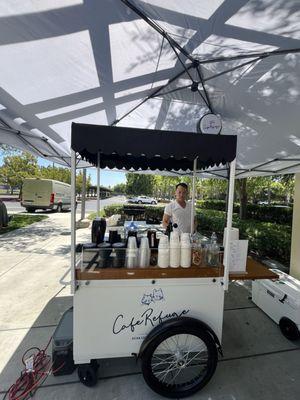 Manual coffee cart. It takes longer than the typical Starbucks but is well worth the wait!