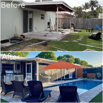 Complete back yard remodeling, including a new pool, new scream patio, outdoor kitchen, new landscaping, fencing, & artificial grass.