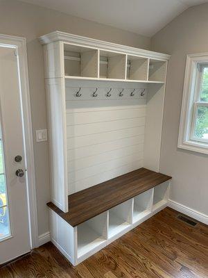 Mudroom with shiplap