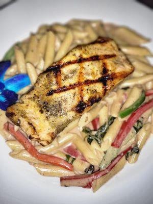 Rasta pasta with salmon