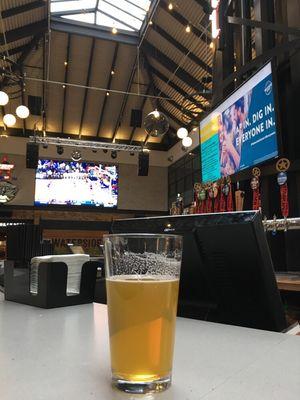 View of the tv from the center bar.