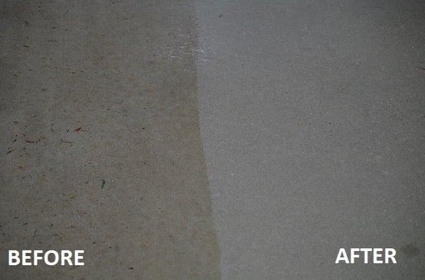 Before and After photo of a driveway we pressure washed! Amazing results!