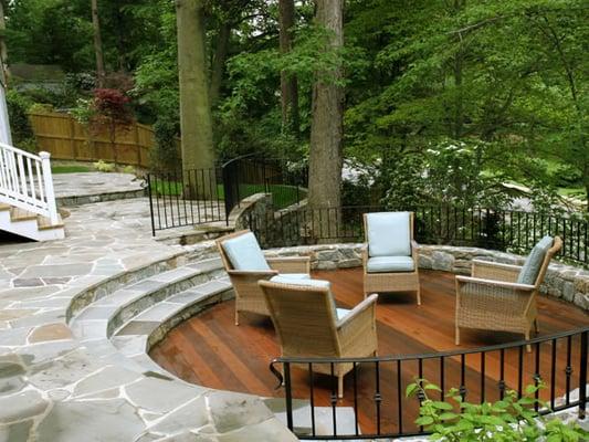 Sunken Cedar Patio on Arlington Hillside Home by Land Art Design, Inc.