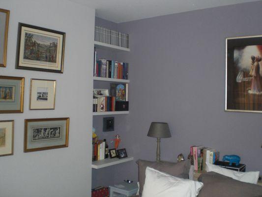 Light lavender & soft gray reading nook.