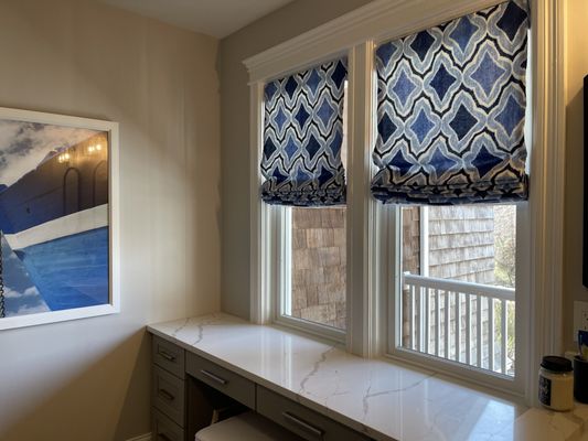 Beautiful Thibaut fabric Roman shades