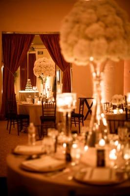 dramatic raised centerpiece and candles