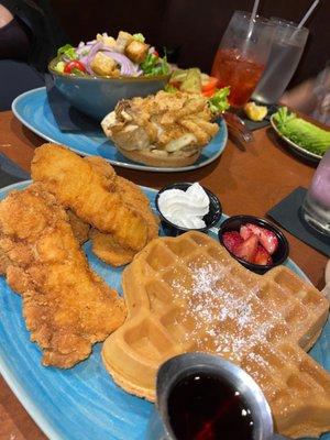 Chicken and waffles and chicken sandwich