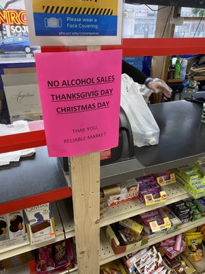 No alcohol sales for thanksgiving and christmas