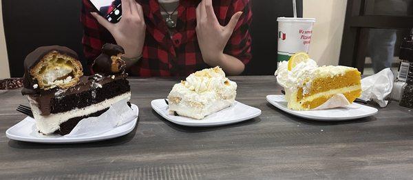 From right to left: Limoncello cake, Almond Cake, Profiterole Cake