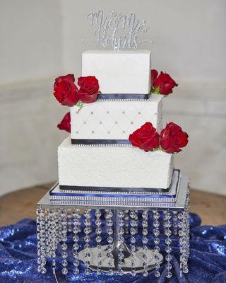 Navy Blue and White --Square Wedding Cake