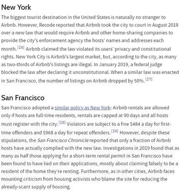 New York and San Francisco Short term rental laws