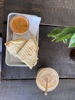 grilled cheese, tomato soup, iced vanilla almond milk latte