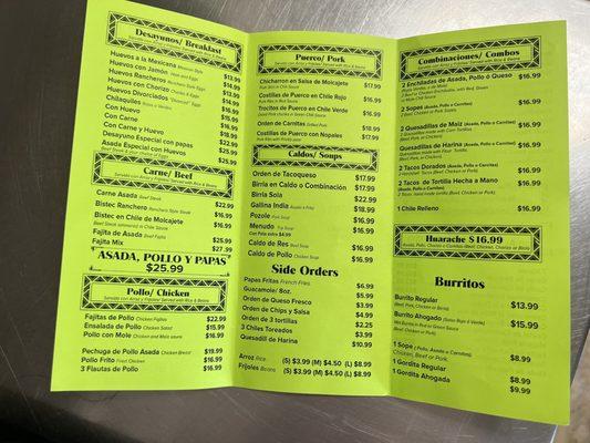 Menu side #2