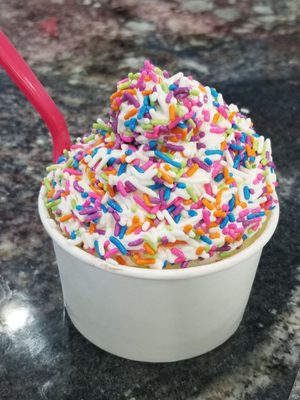 2 scoop medium cup soft service with rainbow sprinkles