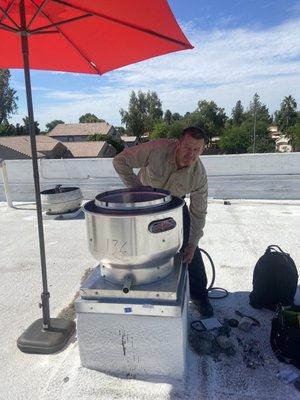 Restaurant kitchen exhaust fan installation