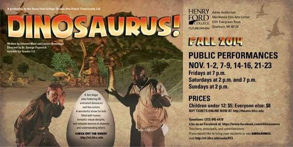 Dinosaurus! 4D live production for ages 5-12.