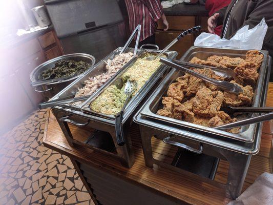 Collards, turkey, broccoli casserole, the most delicious fried chicken in Manning.