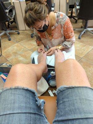 Male client Excellent Pedicure. Brown color A+