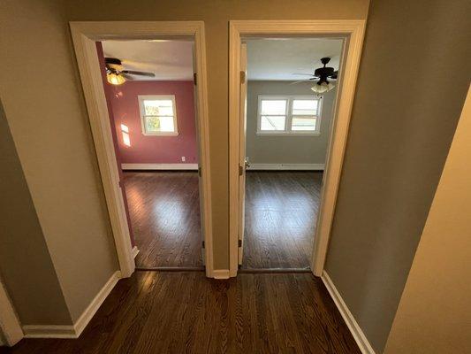 Replaced moldings /painted/ removed popcorn ceilings / re-re-stained floors