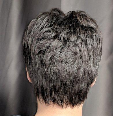 Short razored pixie haircut