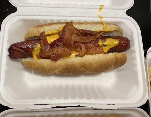 Bacon cheese dog with no peppers/onions/ketchup