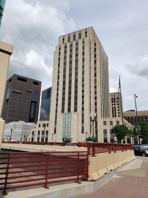 Exterior of building from Wabasha St. Bridge.