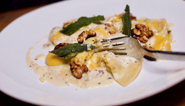 Squash and walnut ravioli