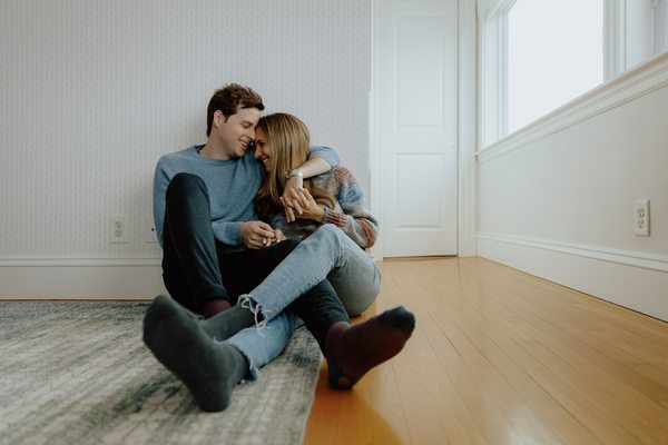 In-home engagement session inside the couple's home in Back Bay in Boston, Massachusetts.