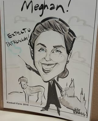 I love this caricature that Mike drew of me at my company's summer outing! He even drew my dog with a Dumbledore hat #Dumbledog.