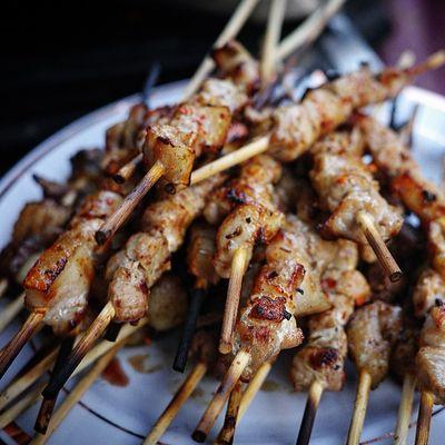 Pork belly skewers