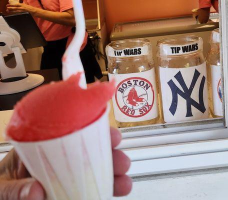 Watermelon Italian ices! (and we tipped in the NYY jar)