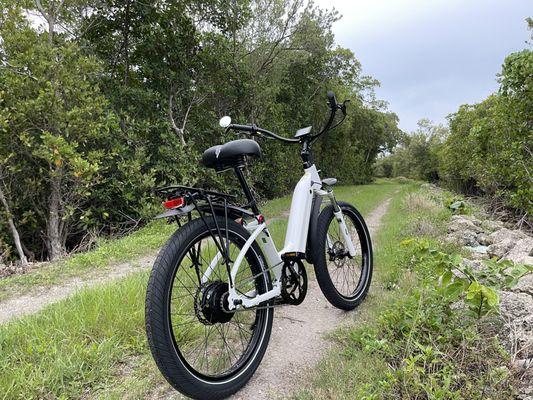 Electric Bike Company Model R on the trail at Vitolo Family Park