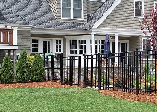 4ft three rail Ornamental Iron yard perimeter fencing. Residential install.